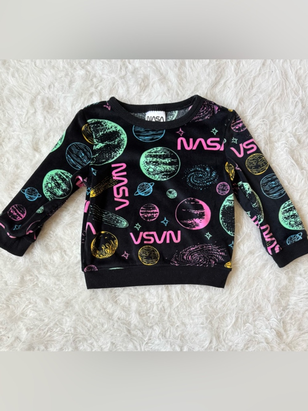 NASA Kids' Black Neon Space Print Fuzzy Sweatshirt